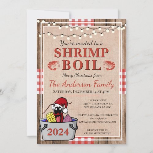 Shrimp Boil Rustic Seafood Christmas Holiday Party Invitation