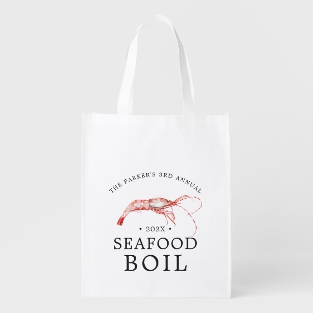 Shrimp Boil | Seafood Boil Themed Party Grocery Bag (Front)