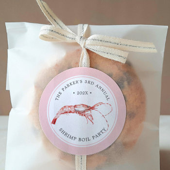 Shrimp Boil | Seafood Themed Party Classic Round Sticker by colorjungle at Zazzle
