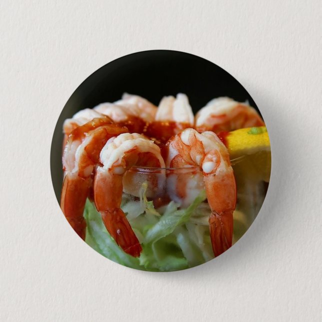 Shrimp Cocktail Lemons Lettuce Seafood Pinback Button (Front)