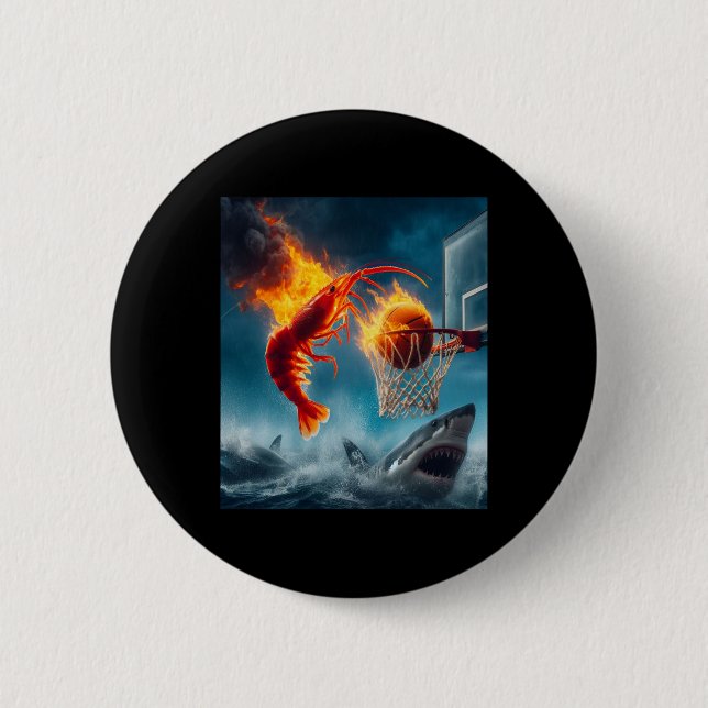Shrimp Dunking On Shark Funny Fishing Meme  Button (Front)