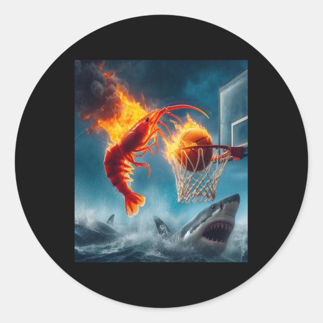 Shrimp Dunking On Shark Funny Fishing Meme  Classic Round Sticker (Front)
