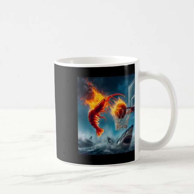 Shrimp Dunking On Shark Funny Fishing Meme  Coffee Mug (Right)
