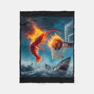 Shrimp Dunking On Shark Funny Fishing Meme Fleece Blanket