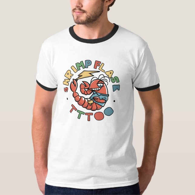 👕🍤Shrimp Flash Tattoo Men's Ringer T-Shirt  (Front)