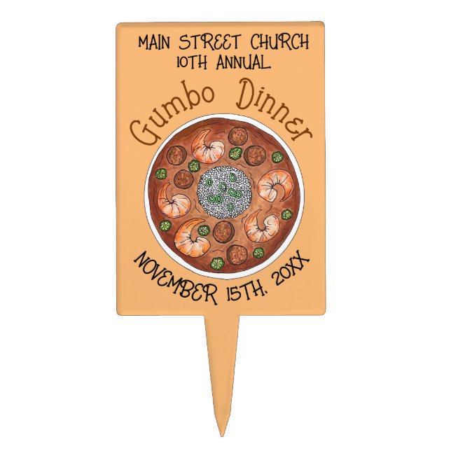 Shrimp Gumbo Stew Louisiana LA New Orleans Food Cake Topper (Front)