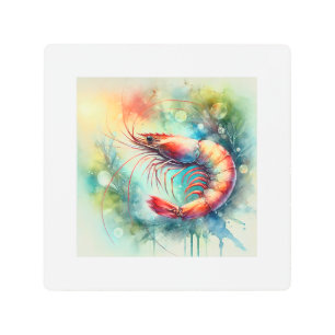 Shrimp in Watercolor 161024AREF148 - Watercolor Metal Print
