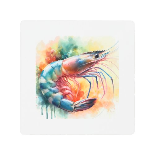 Shrimp in watercolor AREF1303 _ Watercolor Metal Print