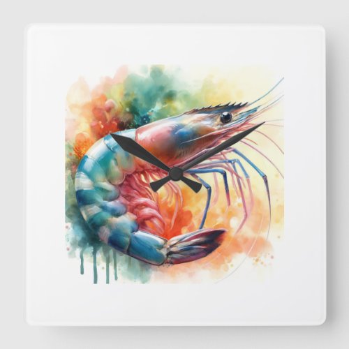 Shrimp in watercolor AREF1303 _ Watercolor Square Wall Clock