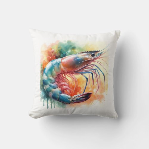 Shrimp in watercolor AREF1303 _ Watercolor Throw Pillow