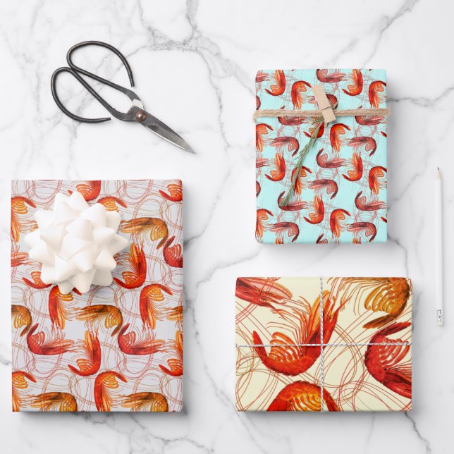 Shrimp Long Antennae Pattern Wrapping Paper Sheets (Front)