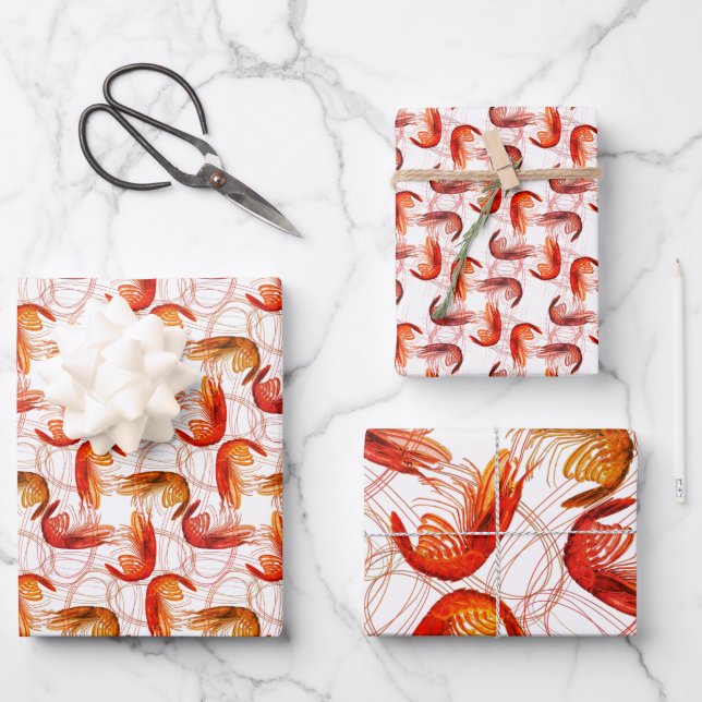 Shrimp Long Antennae Pattern Wrapping Paper Sheets (Front)