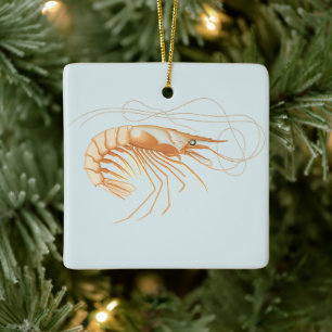 Shrimp or Prawn, Vintage Marine Life Ocean Animals Ceramic Ornament