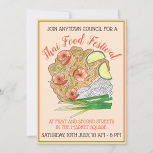 Shrimp Pad Thai Noodles Food Festival Restaurant Invitation