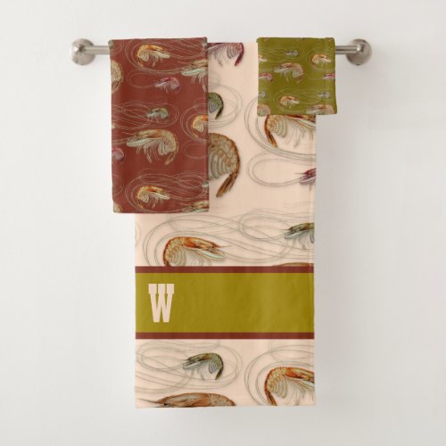 Shrimp Pattern Monogrammed Bath Towel Set