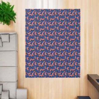 Shrimp Prawn Coral and Navy Blue Nautical Coastal Rug