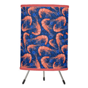 Shrimp Prawn Coral Ocean Bubble Nautical Navy Blue Tripod Lamp