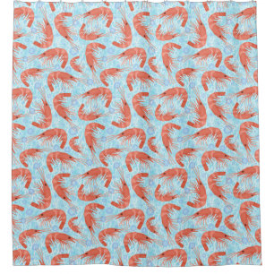 Shrimp Prawn Coral Ocean Bubbles Nautical Sea Blue Shower Curtain