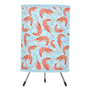 Shrimp Prawn Coral Ocean Bubbles Nautical Sea Blue Tripod Lamp