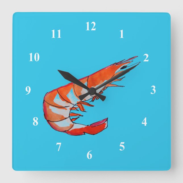 Shrimp prawn kitsch food illustration square wall clock (Front)