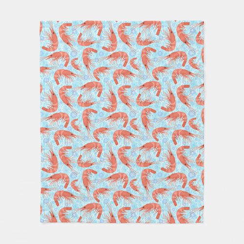 Shrimp Prawns Coral Ocean Bubbles Nautical Sea V2 Fleece Blanket