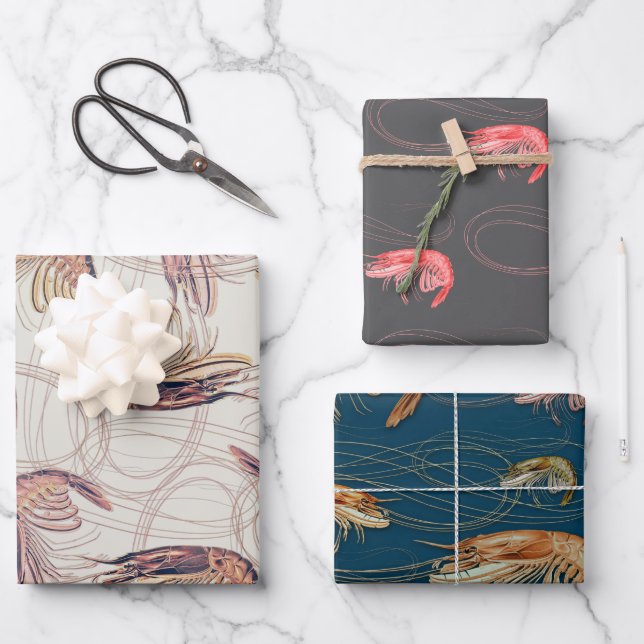 Shrimp Prawns Pattern Wrapping Paper Sheets (Front)
