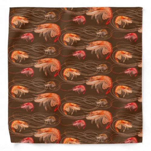 Shrimp Prawns Sea Life Pattern Brown Bandana