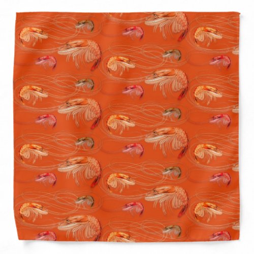 Shrimp Prawns Sea Life Pattern Orange Bandana