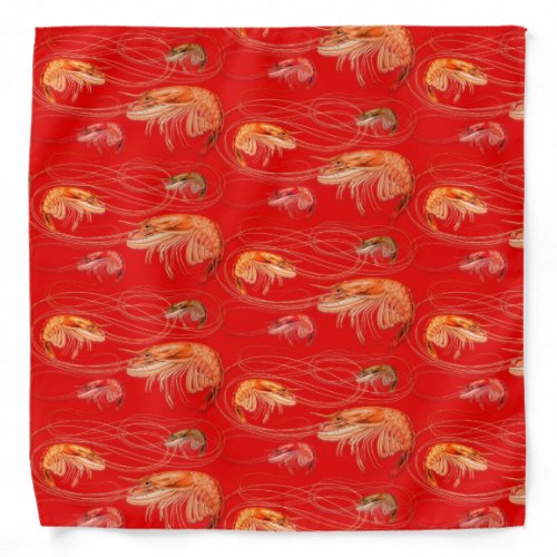 Shrimp Prawns Sea Life Pattern Red Bandana