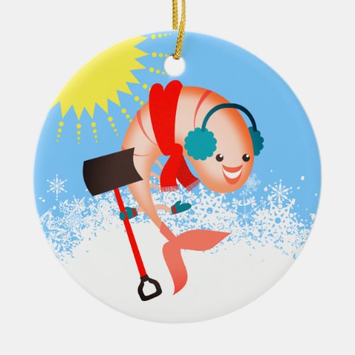 Shrimp snow shovel seafood Christmas ornament