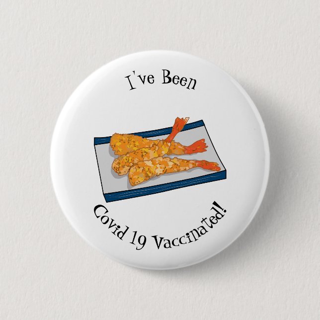Shrimp tempura cartoon illustration button (Front)