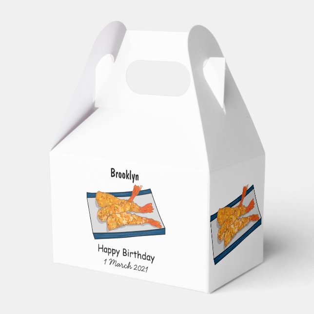 Shrimp tempura cartoon illustration favor boxes (Front Side)