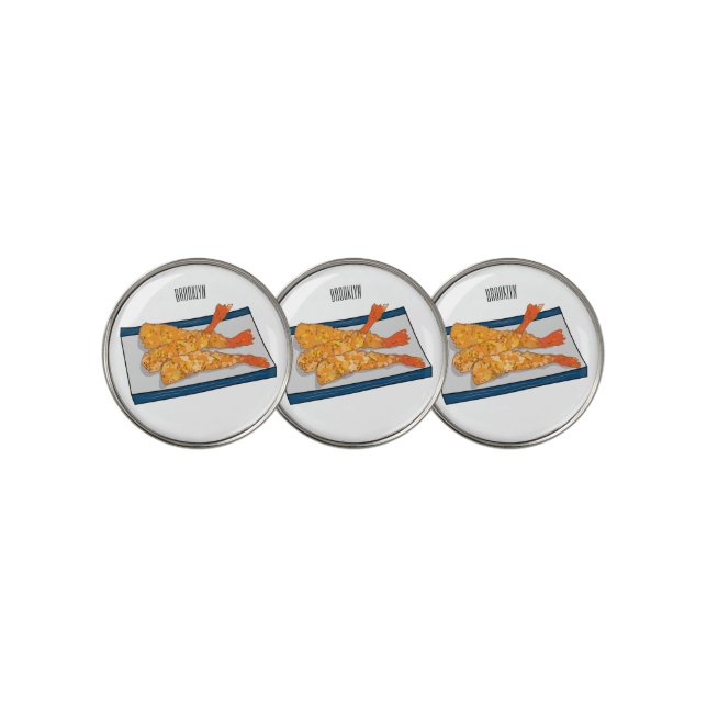 Shrimp tempura cartoon illustration golf ball marker (3 Up)