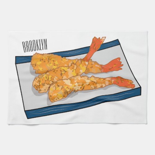 Shrimp tempura cartoon illustration kitchen towel