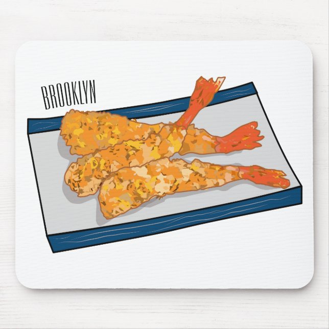 Shrimp tempura cartoon illustration mouse pad (Front)