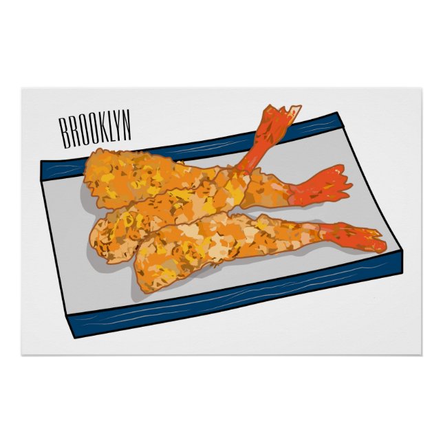 Shrimp tempura cartoon illustration poster (Front)