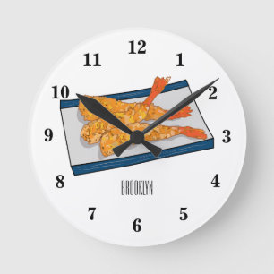 Shrimp tempura cartoon illustration round clock