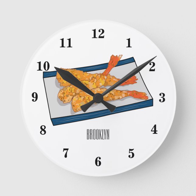 Shrimp tempura cartoon illustration round clock (Front)