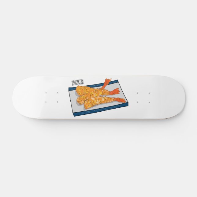Shrimp tempura cartoon illustration skateboard (Horz)