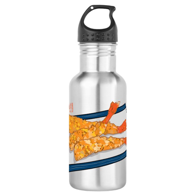 Shrimp tempura cartoon illustration stainless steel water bottle (Front)