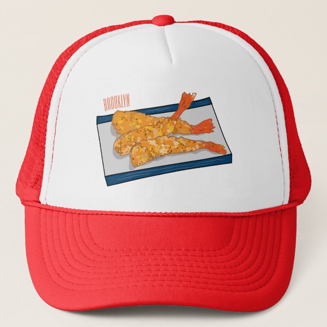 Shrimp tempura cartoon illustration trucker hat (Front)