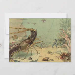 Shrimp, Underwater Sea Life, Vintage Ocean Animals Invitation