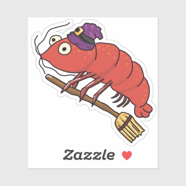 Shrimp Witch Riding a Broomstick for Halloween Sticker (Sheet)