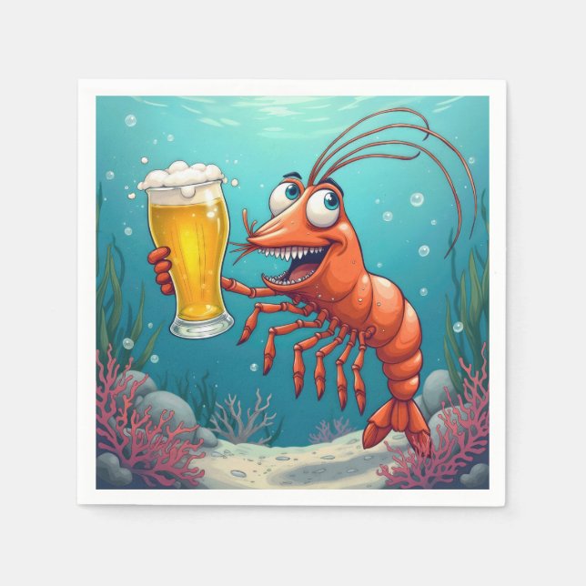 Shrimp With a Glass of Beer Underwater Napkins (Front)