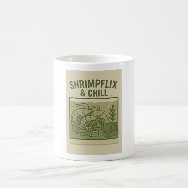 Shrimpflix & Chill – Funny Shrimp Keeper Coffee Mug (Center)