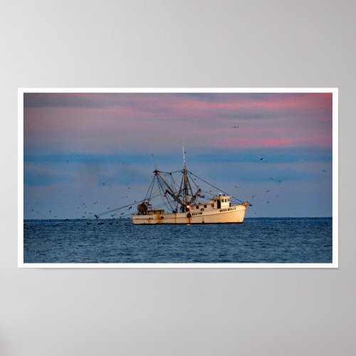 Shrimping At Sundown Poster