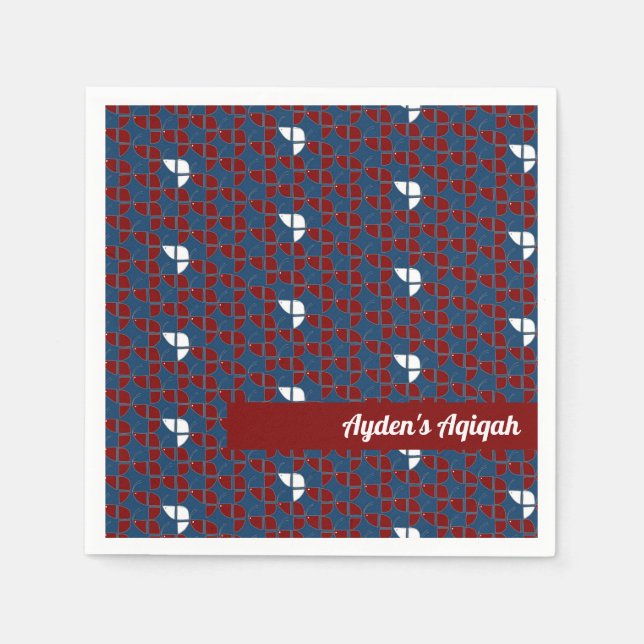 SHRIMPLY Blue Red Pattern, Aqiqah Baby Boy Shower Napkins (Front)