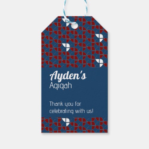 SHRIMPLY Blue Red Pattern Aqiqah Baby Shower Gift Tags