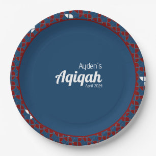 SHRIMPLY Blue Red Pattern, Aqiqah Baby Shower Paper Plates