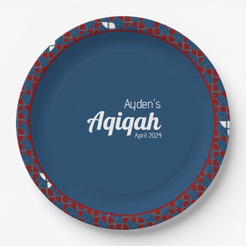 SHRIMPLY Blue Red Pattern Aqiqah Baby Shower Paper Plates